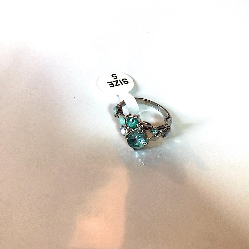 Turquoise, Green, Blue Stones, Silver Color Band